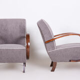 Pair of grey art deco armchairs made in the 1930s, fully refurbished beech.