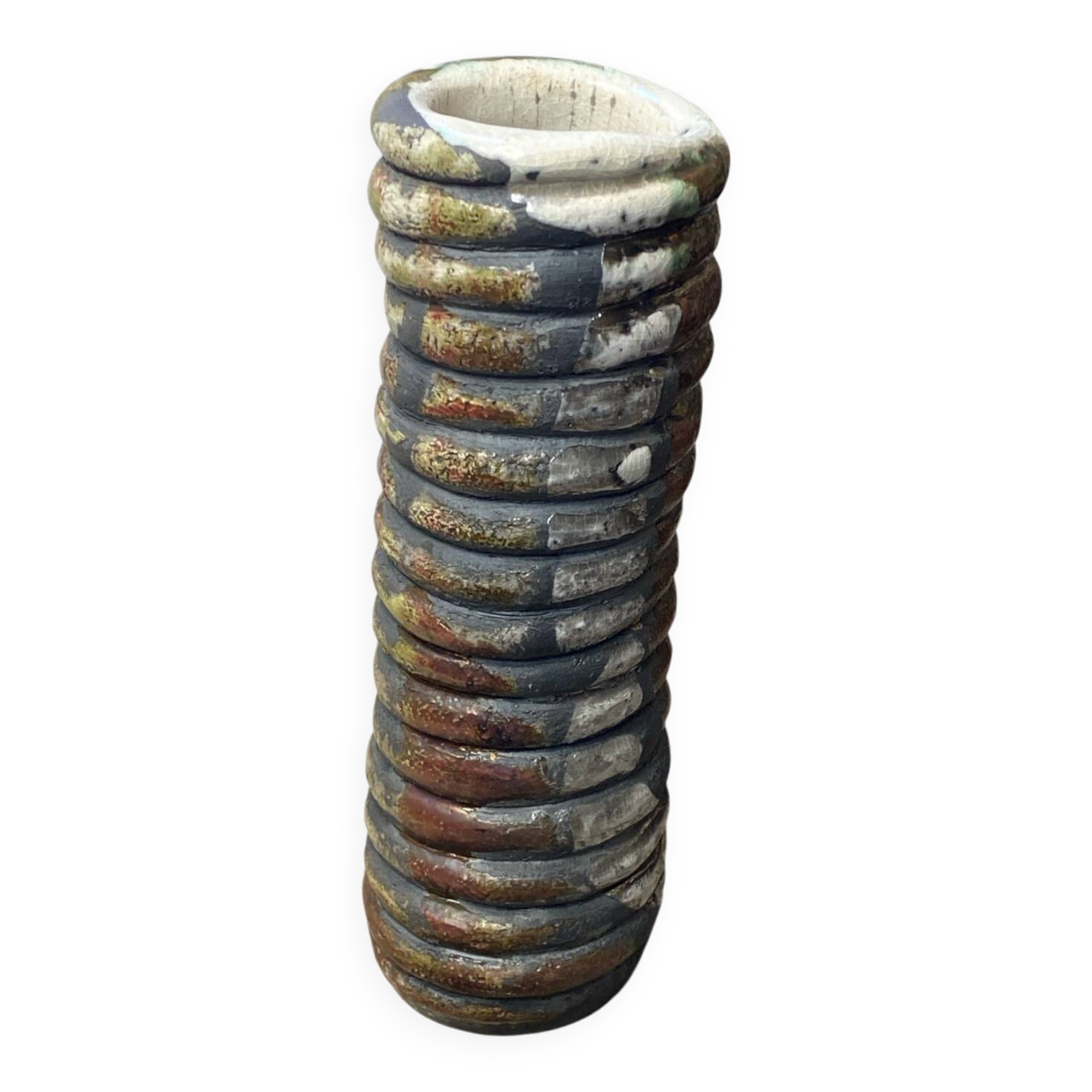 Raku ceramic tubular vase