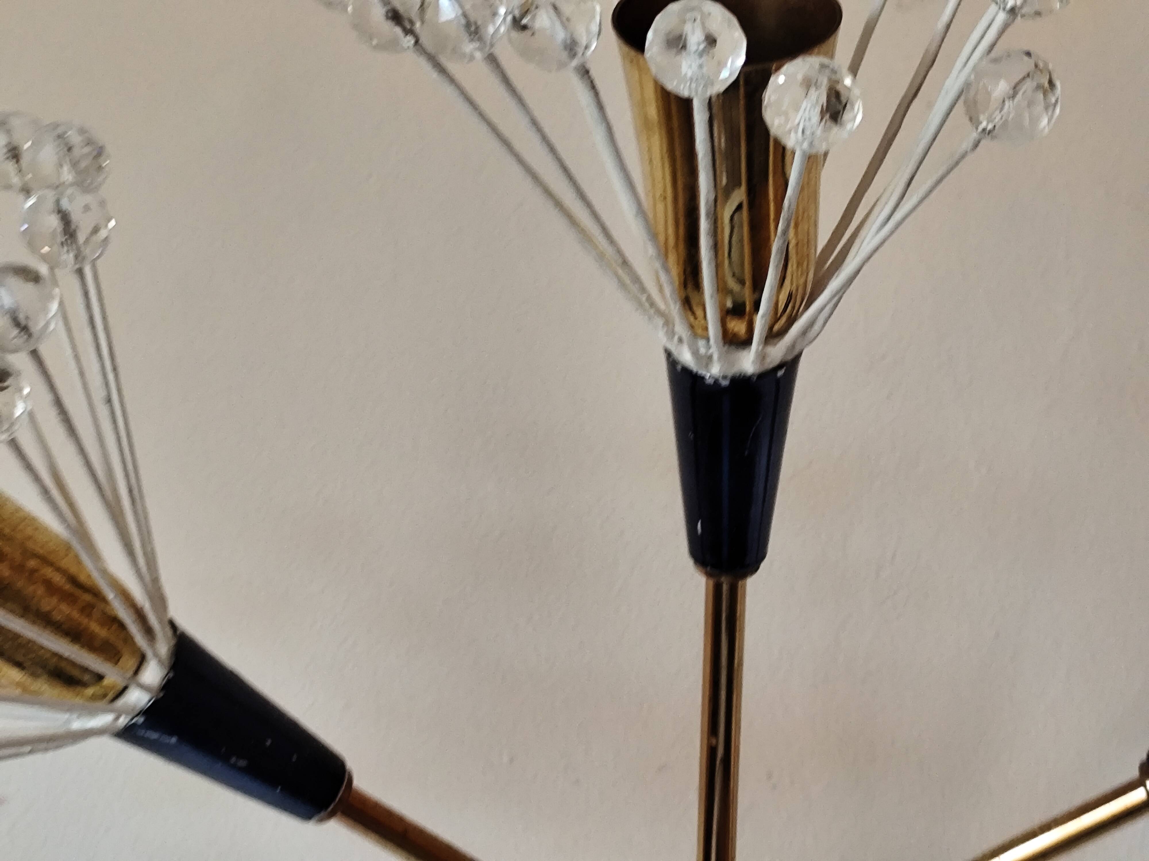 Wall lamp with 3 lights, brass and crystal balls, 1950s.