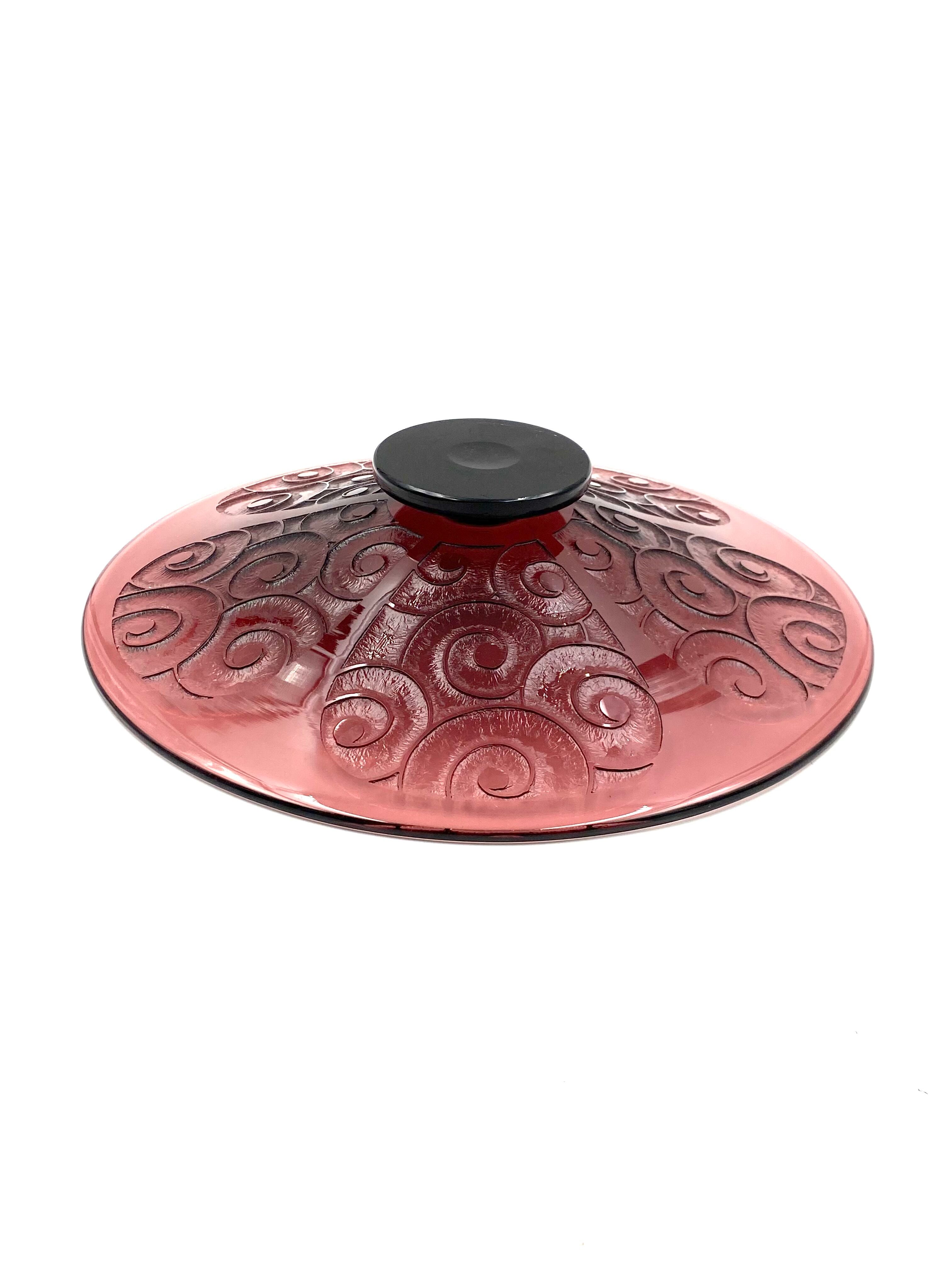 Art deco violet glass centerpiece, Le Verre Francais, Charles Schneider, France, 1930s