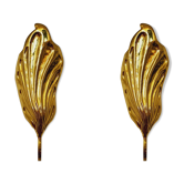 Set of 2 italian Mid Century Modern brass leaf shaped wall lamps by Tommaso Barbi