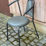 Vintage bistro chair in steel and grey leather from the 1980s.