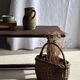Large antique woven wicker basket with handle H45 L43 D25
