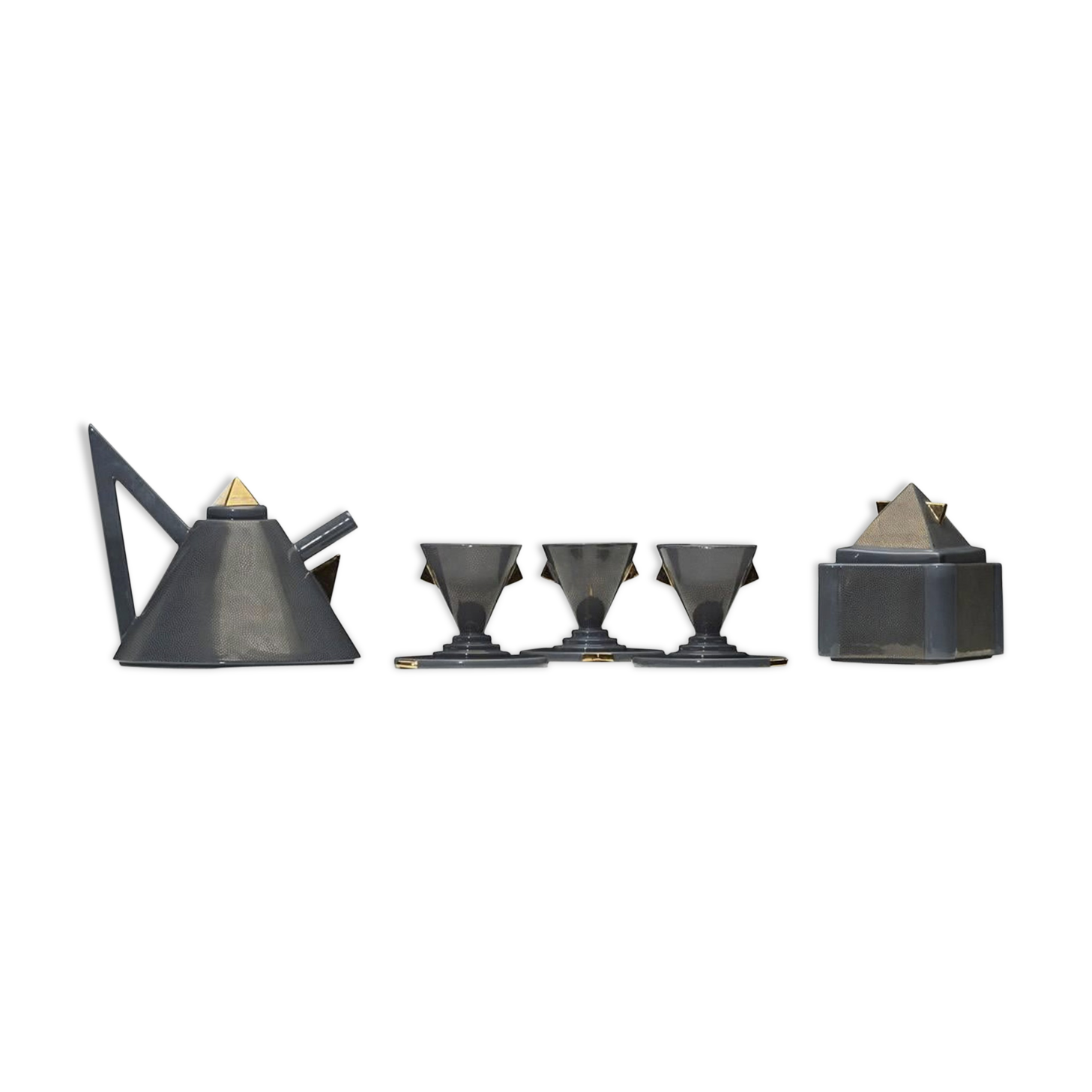 Tea set "Nefertiti" in grey and gold Matteo Thun ceramic for Memphis Milano 1981