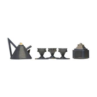 Tea set "Nefertiti" in grey and gold Matteo Thun ceramic for Memphis Milano 1981