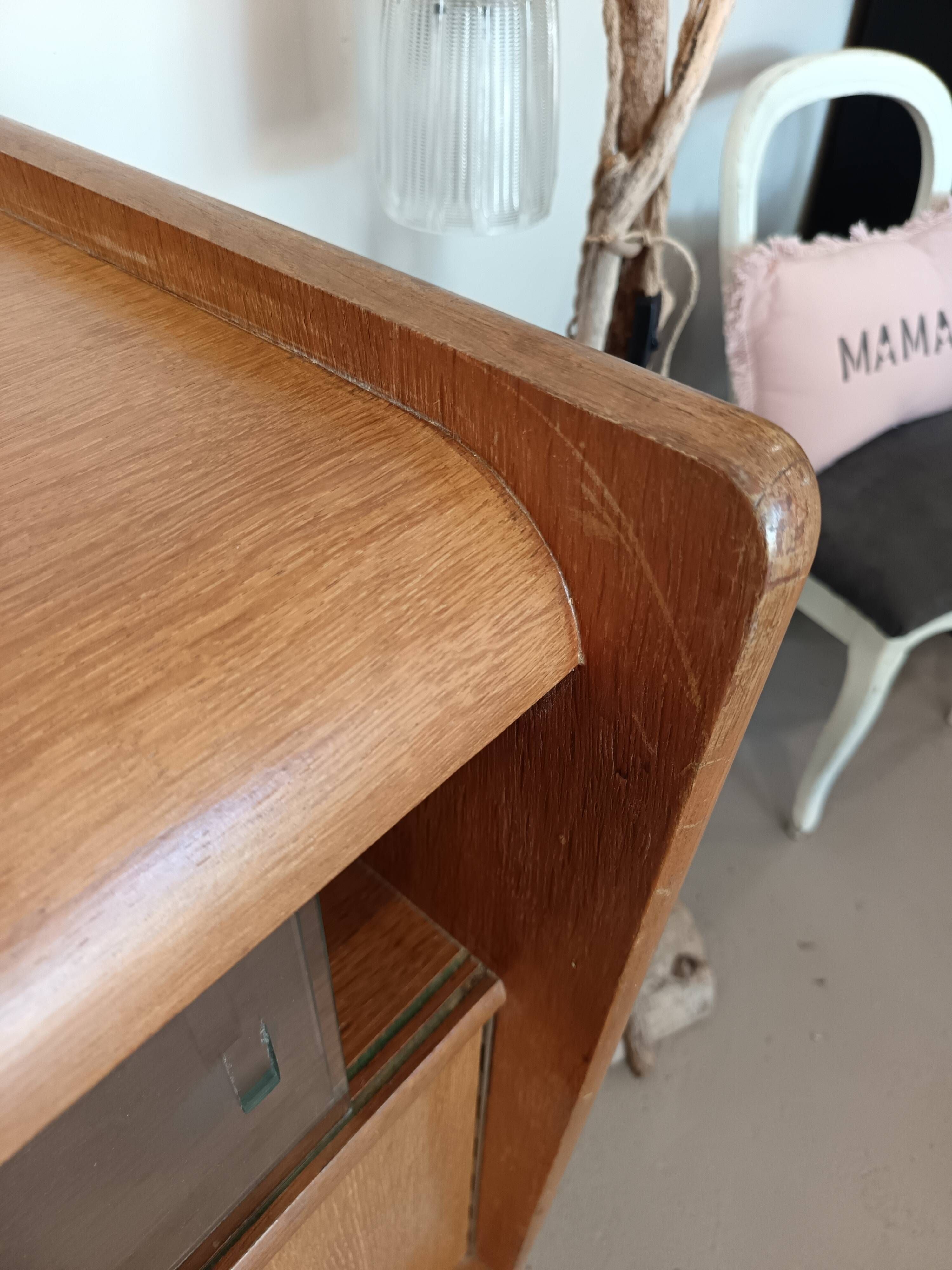 Vintage glass front sideboard from the 1950s - 1960s