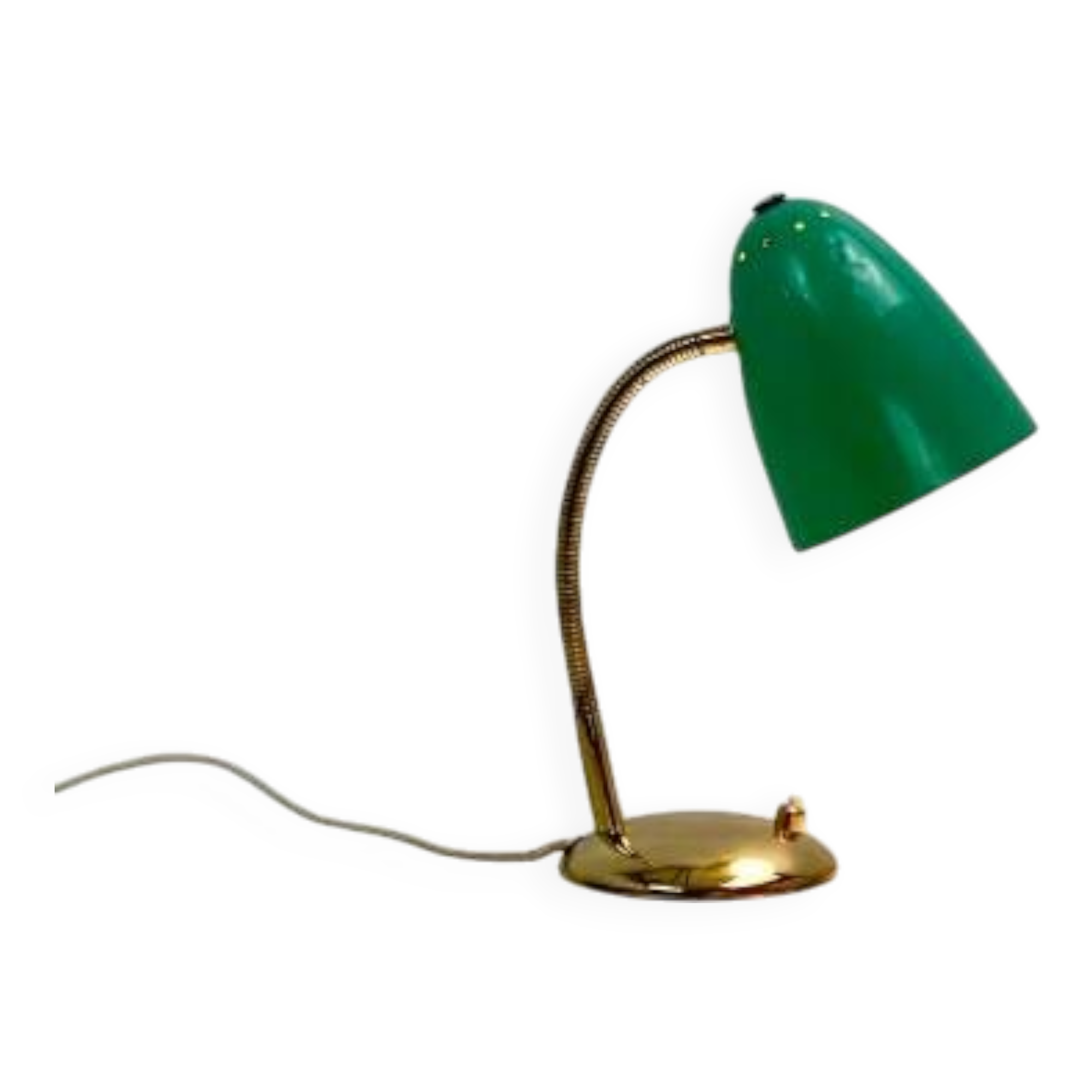 Lampe vintage verte et laiton, 1950