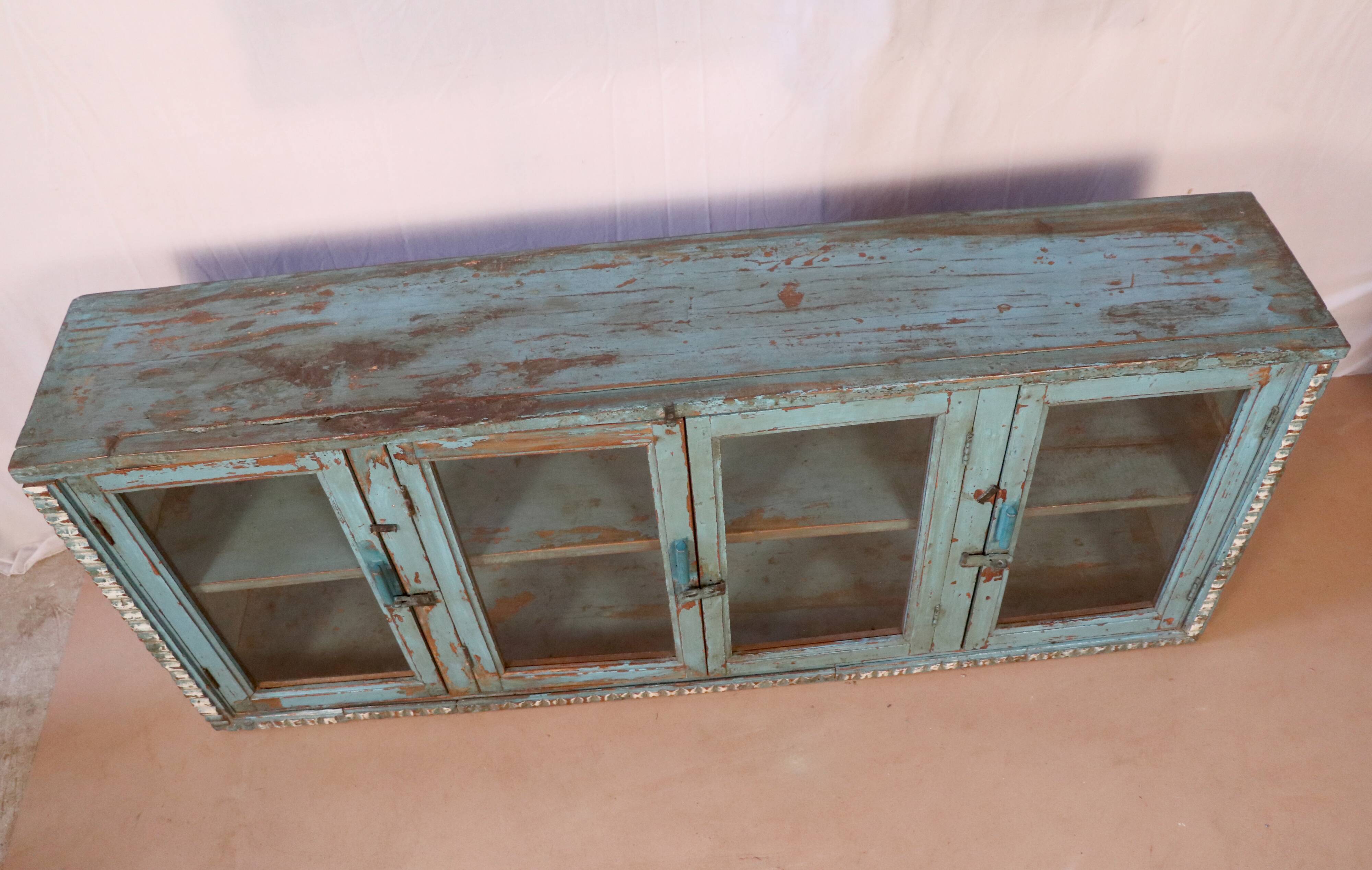 Old sideboard burmese teak enfilade blue-grey patina
