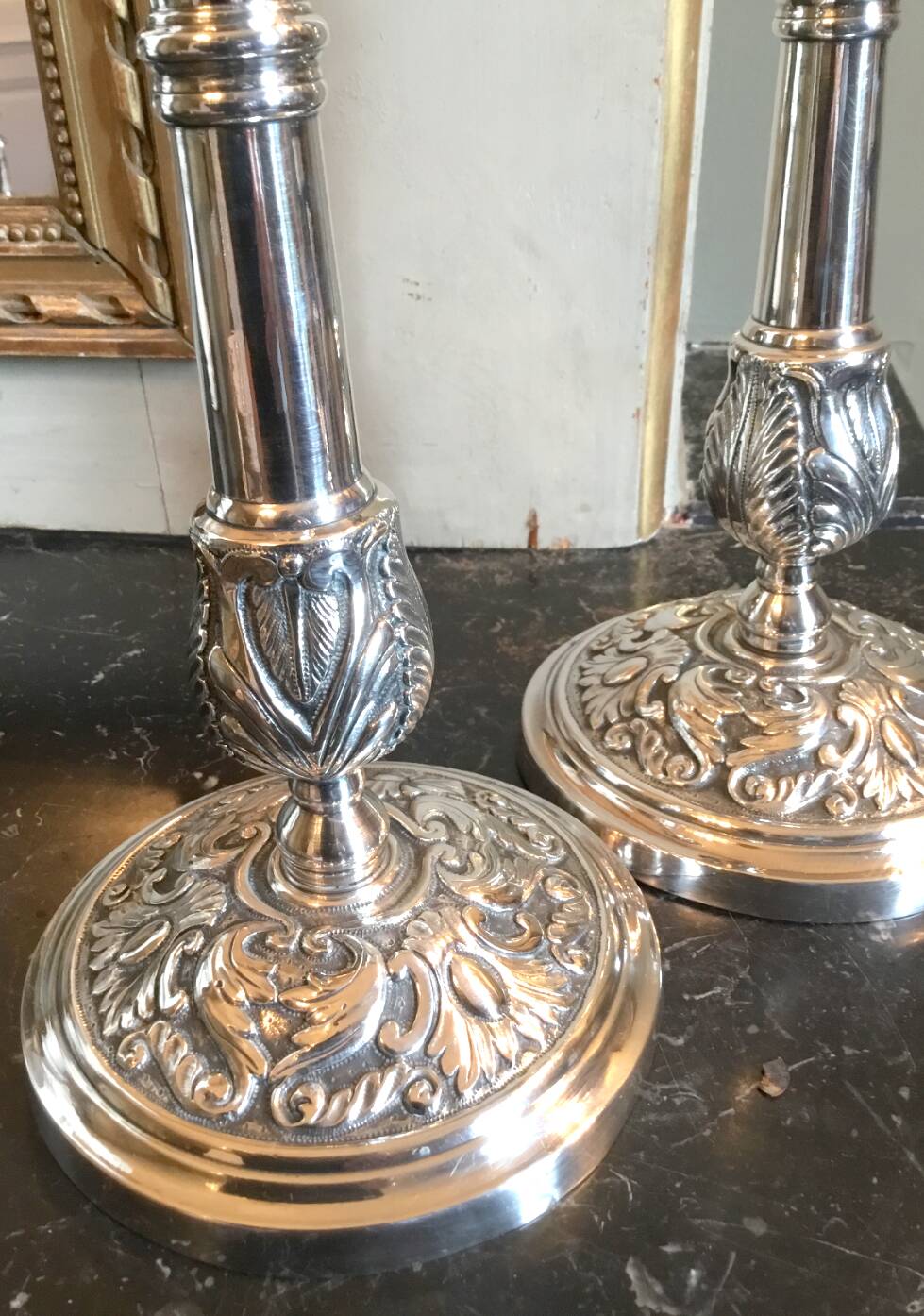 Pair of silver-plated candlesticks