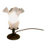 Lampe à poser en bronze et tulipe en verre plissé, Louis XVI, 1900 ancienne vintage