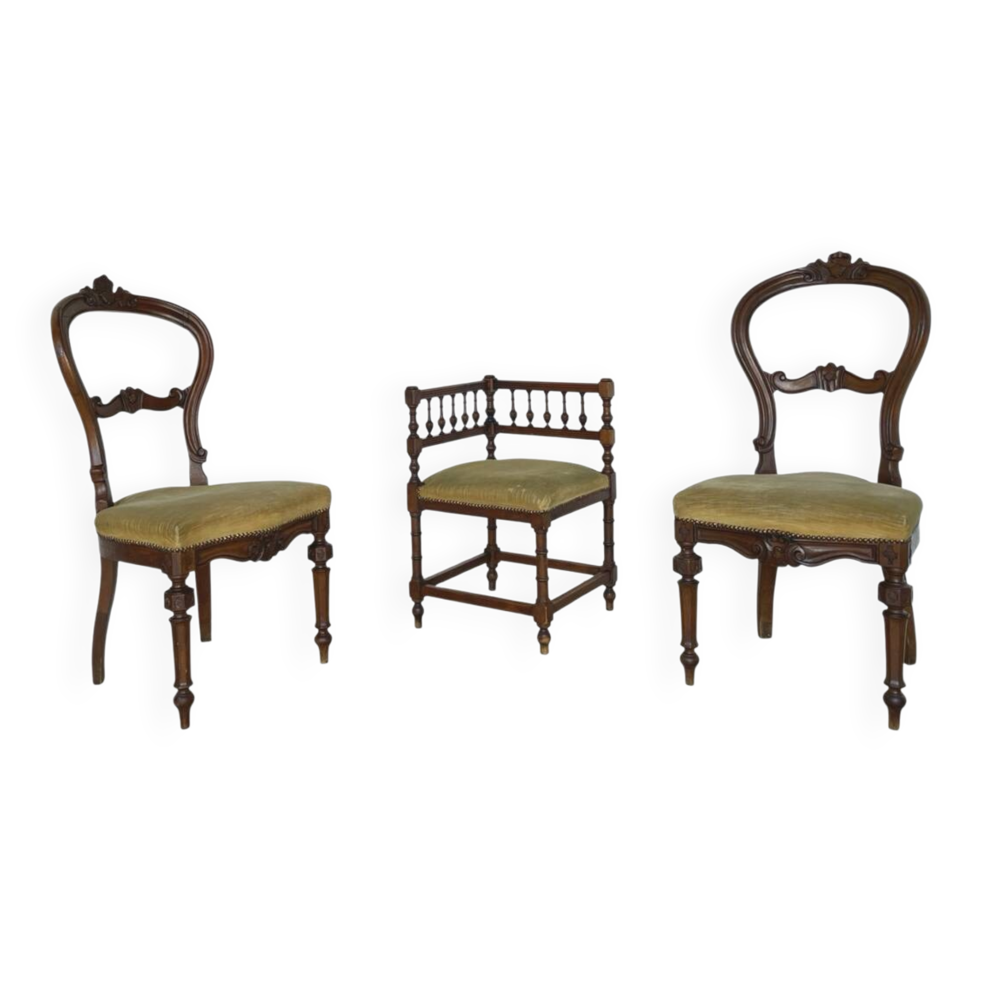 2 chaises et 1 chaise de coin italiennes, années 1950