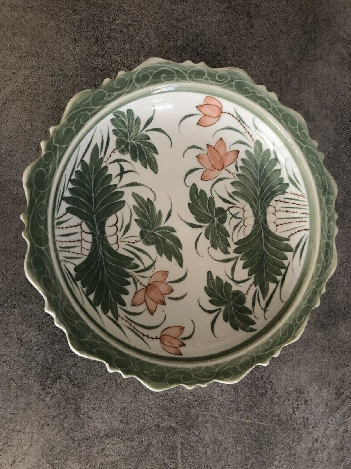 Round decorative porcelain cup hand painted floral decoration Thailand