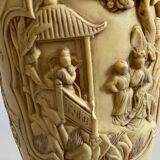Carved Chinese Composite Urn Vase ~ Traditional Scenes of Chinese Soldiers and Villagers.