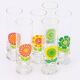 Set of 6 vintage pop art glasses with multicoloured flowers - 1970s