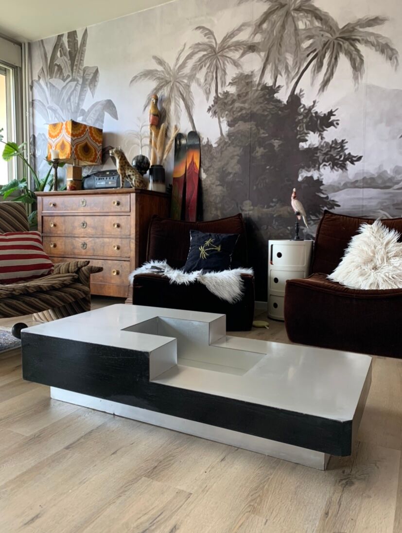 Table basse aluminium et bois