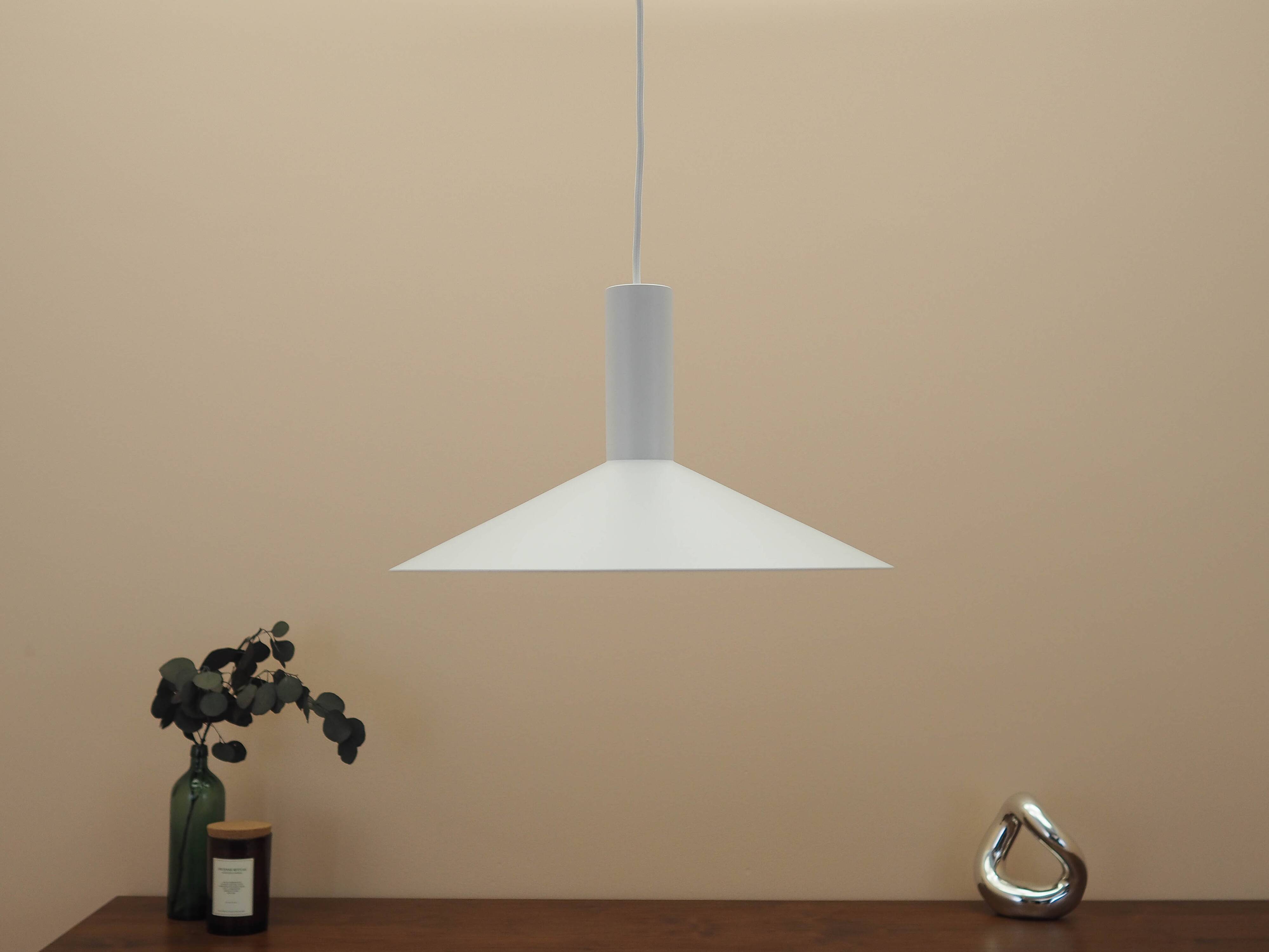 Danish white metal pendant lamp, conical shade, 2000s