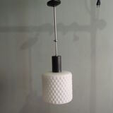 Suspension Art-Déco avec abat-jour blanc en verre dépoli des années 1930