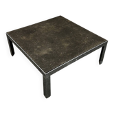 Table basse en ardoise et chrome des années 1970 avec fossile de coquillage, Allemagne des années 1970.