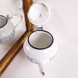 Teapot enamel white and blue