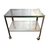 Jacques Quinet for Broncz, wheeled cart in bronze and glass, 20th century.