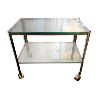 Jacques Quinet for Broncz, wheeled cart in bronze and glass, 20th century.