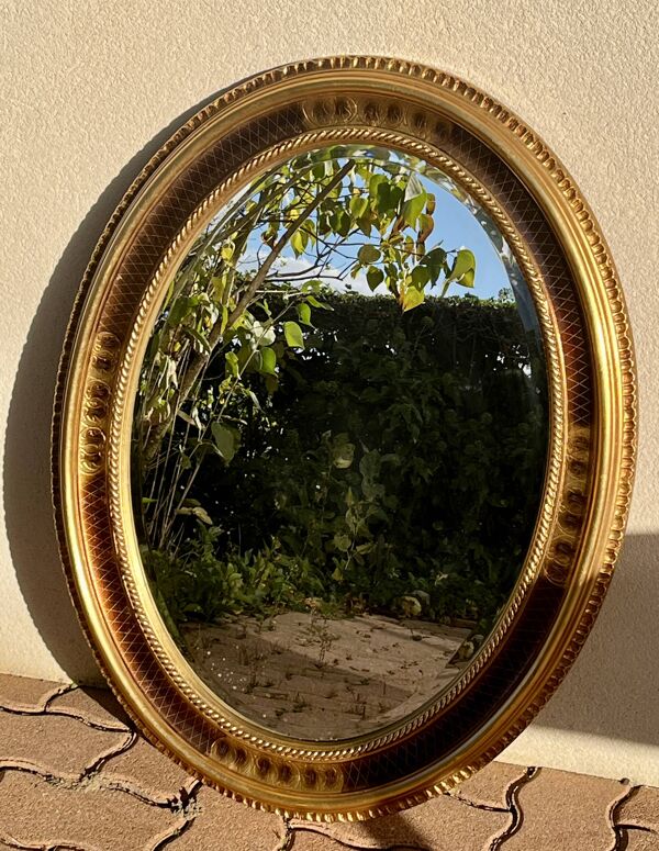 Miroir ovale feuille d'or -Style Empire - Très bon état