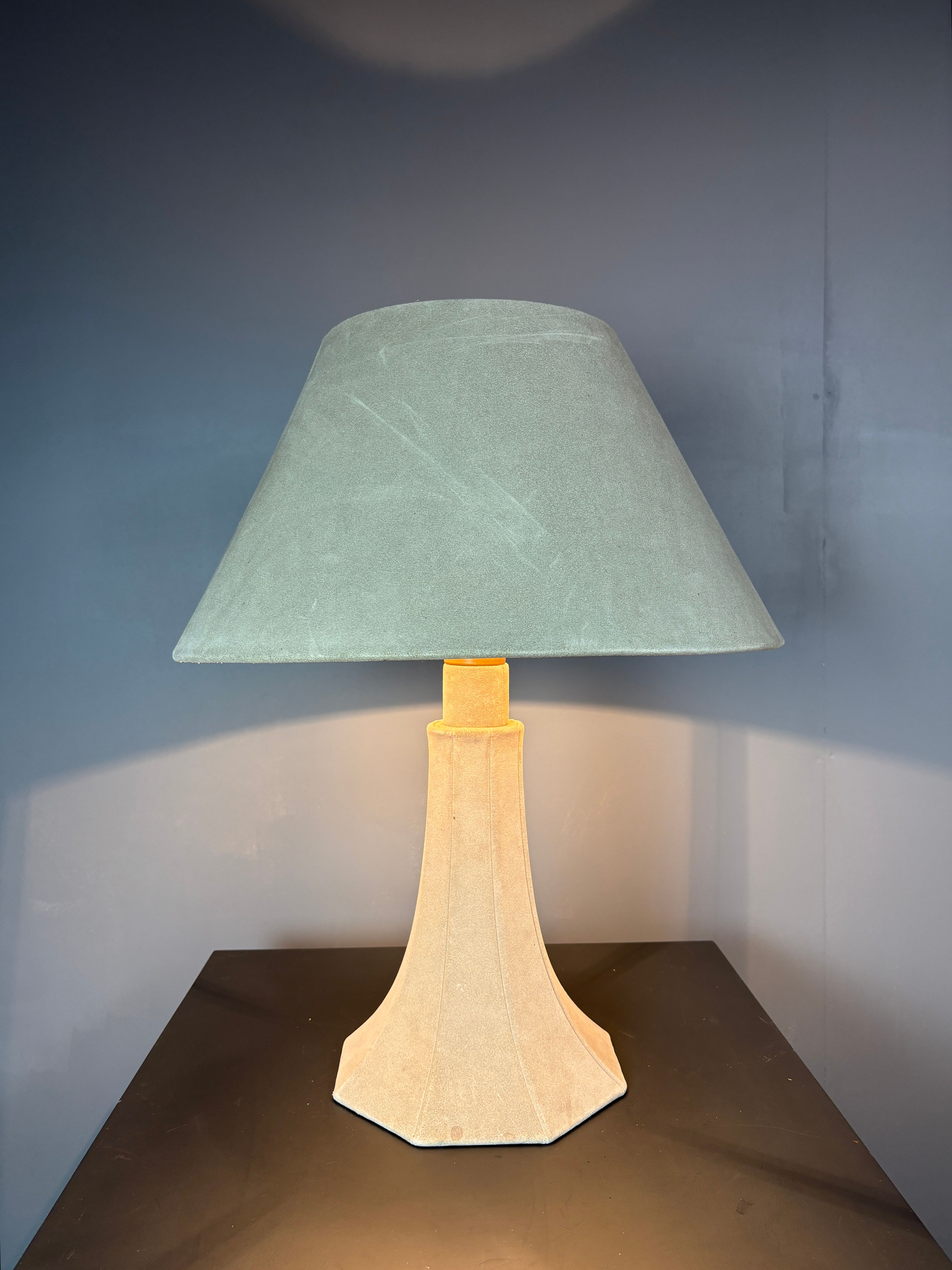 Midcentury suede leather large mushroom table lamp, 1960s-1970s