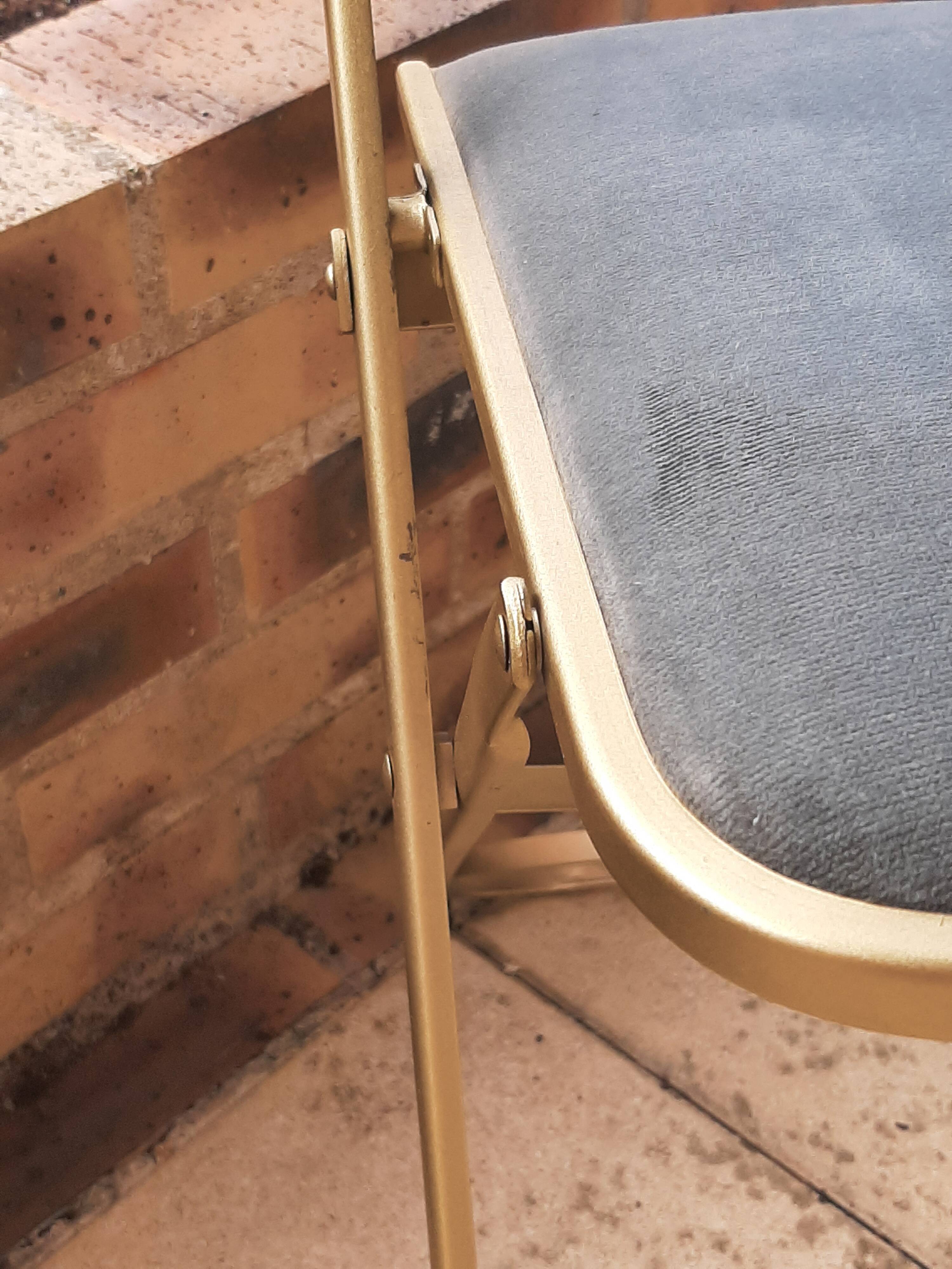 Lot de 4 chaises  pliantes - dossier et assise vert d'eau - structure métal doré -Chaisor