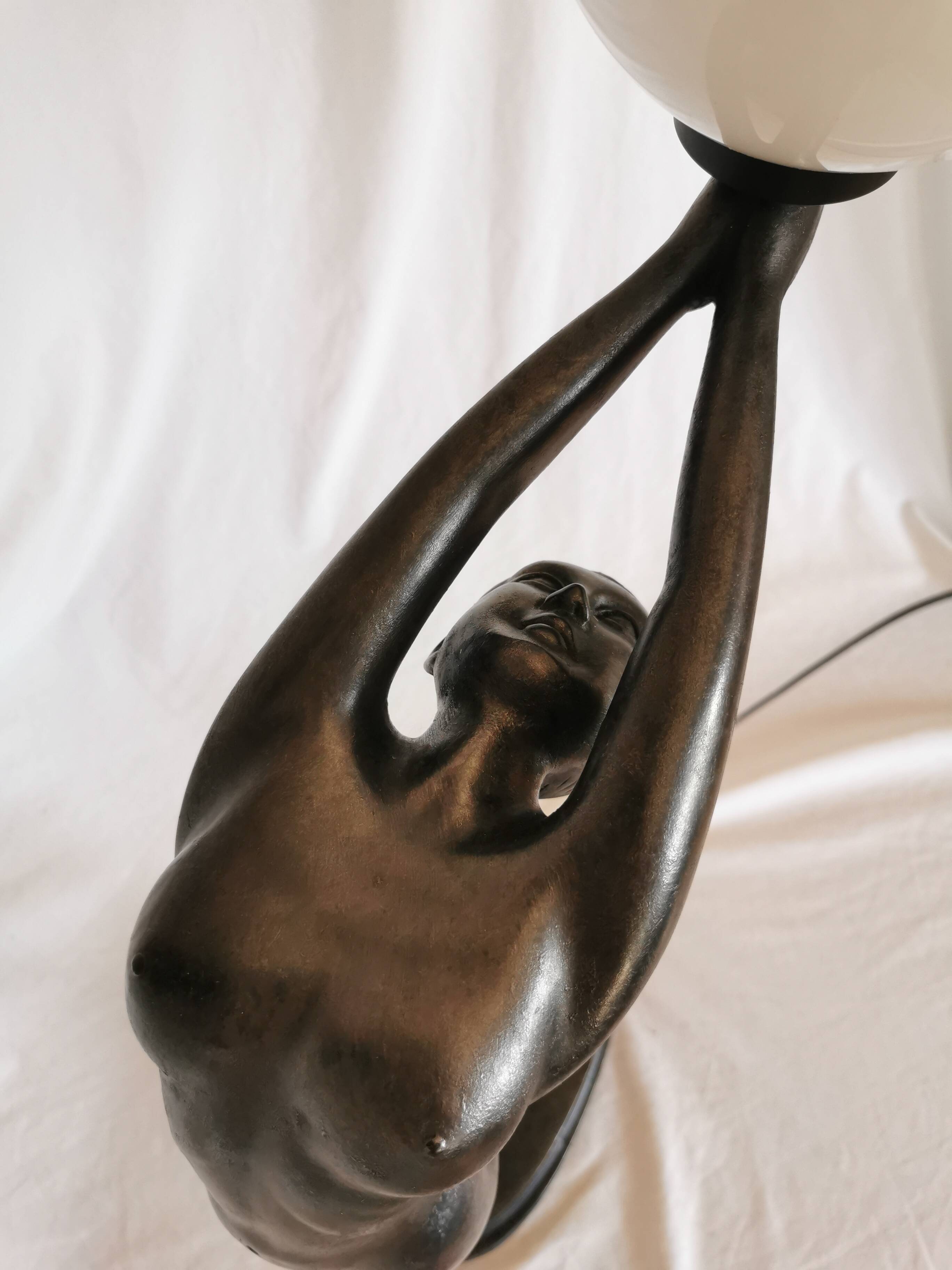 Large lamp, woman with ball, yoga, art deco style, 1980