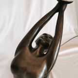 Large lamp, woman with ball, yoga, art deco style, 1980