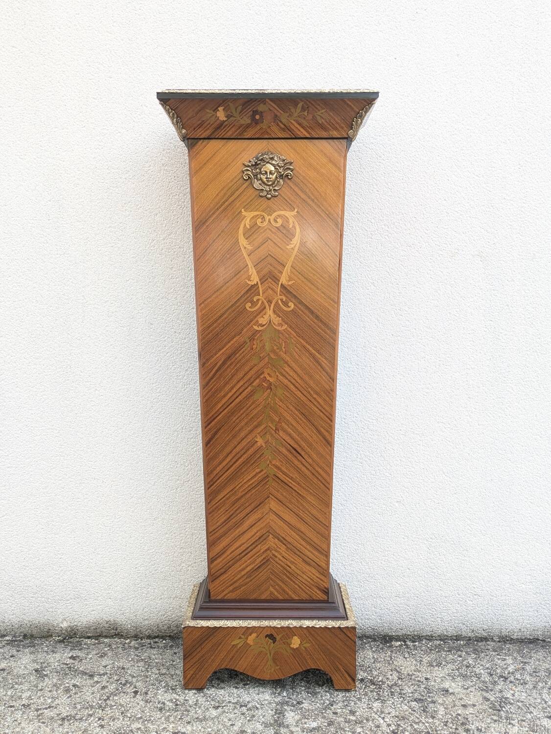 Vintage column in rosewood and bronze marquetry, mid-century
