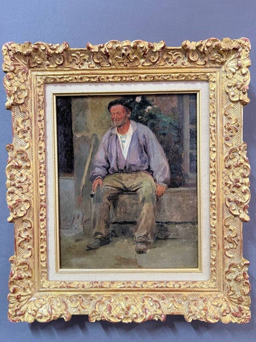 Portrait Oil on Wood, 20th Century