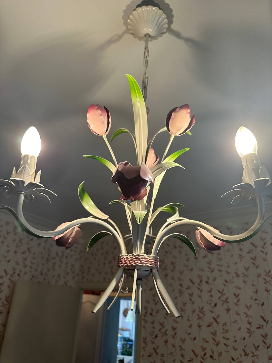 Lustre Vintage en fer forgé - Bouquet de tulipes