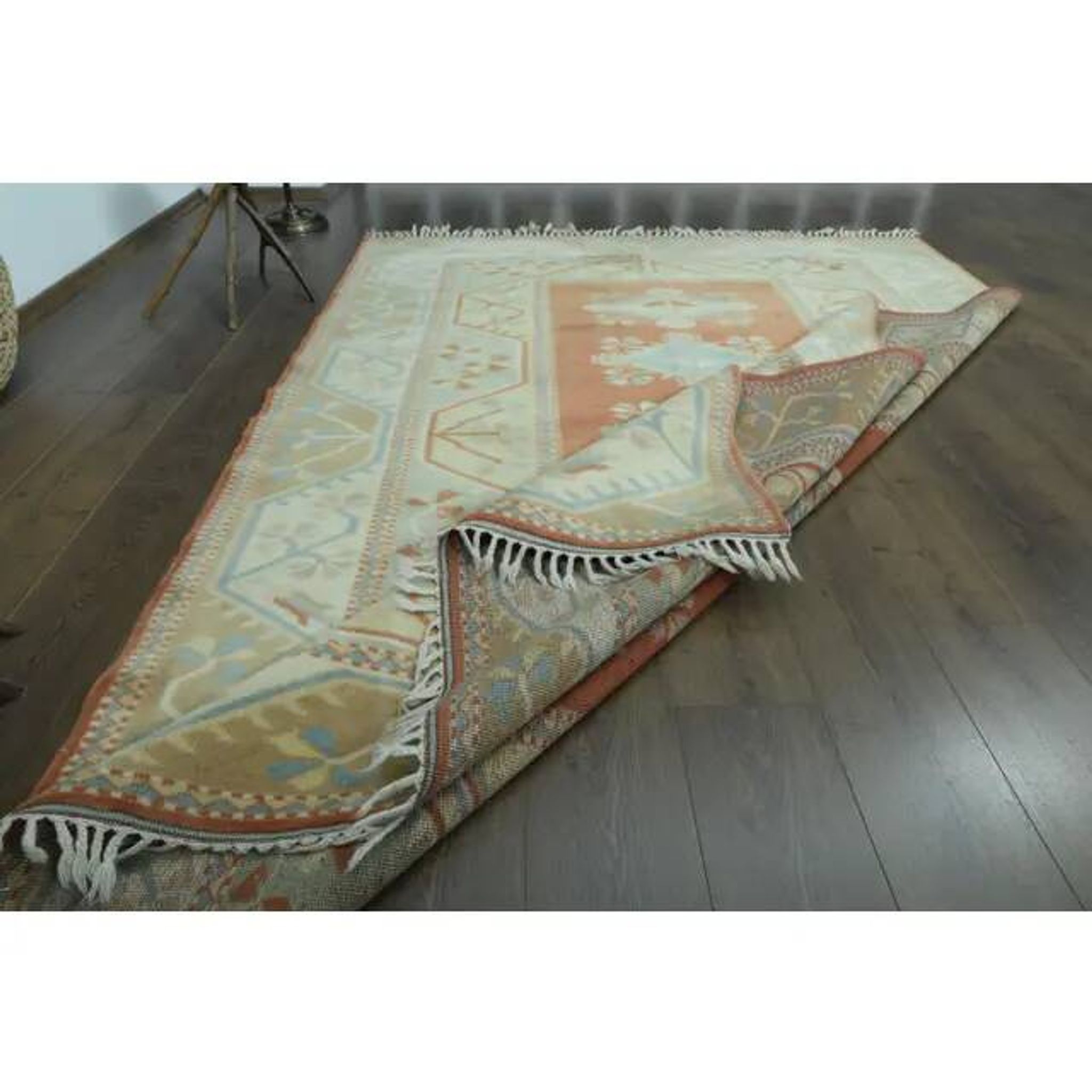 1970s Vintage Turkish Oushak Handmade Wool Cotton Orange Area Rug  198x287