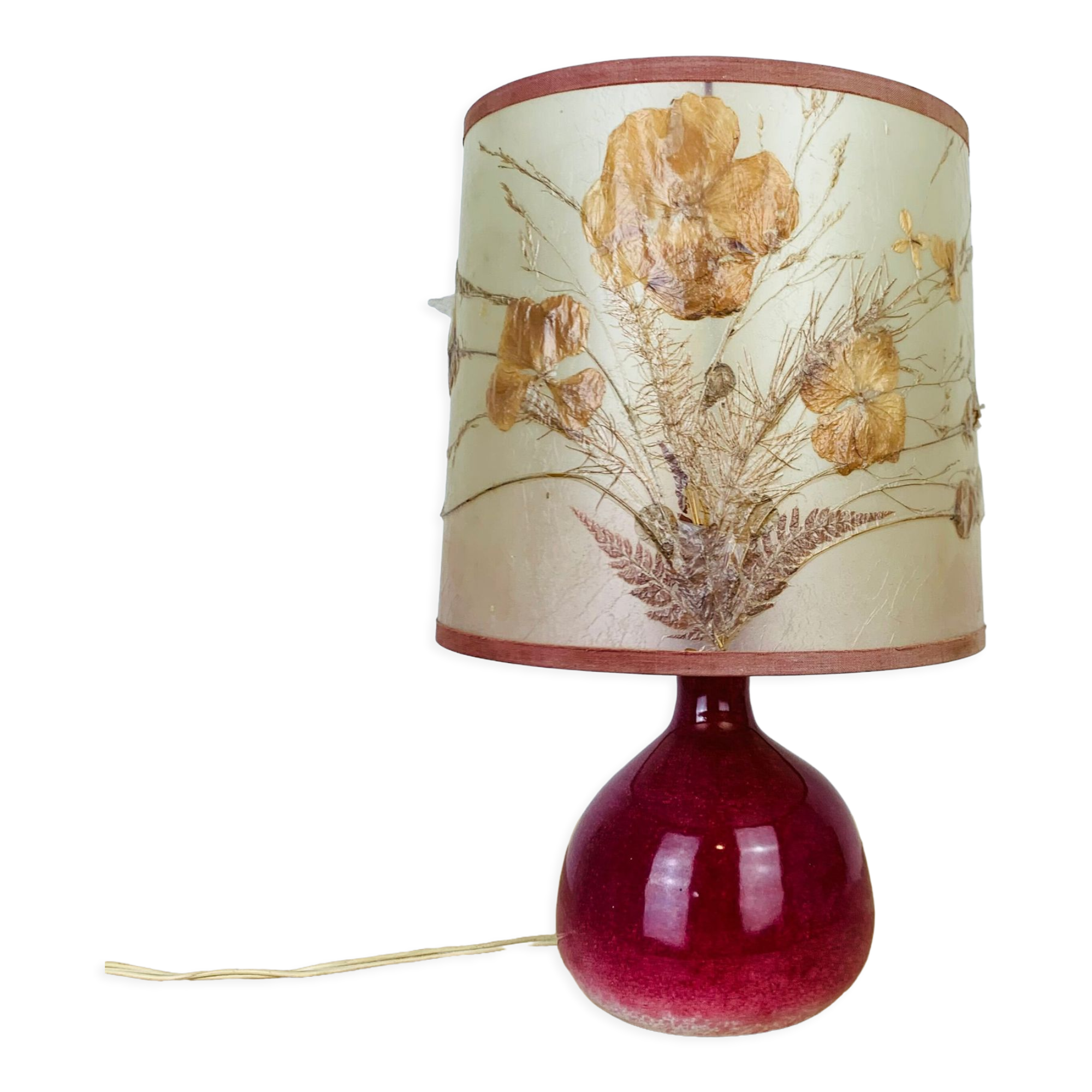 Pink ceramic fig lamp, dried flowers lampshade