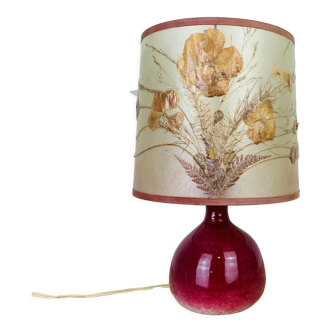 Lampe figue en céramique rose abat jour fleurs séchées