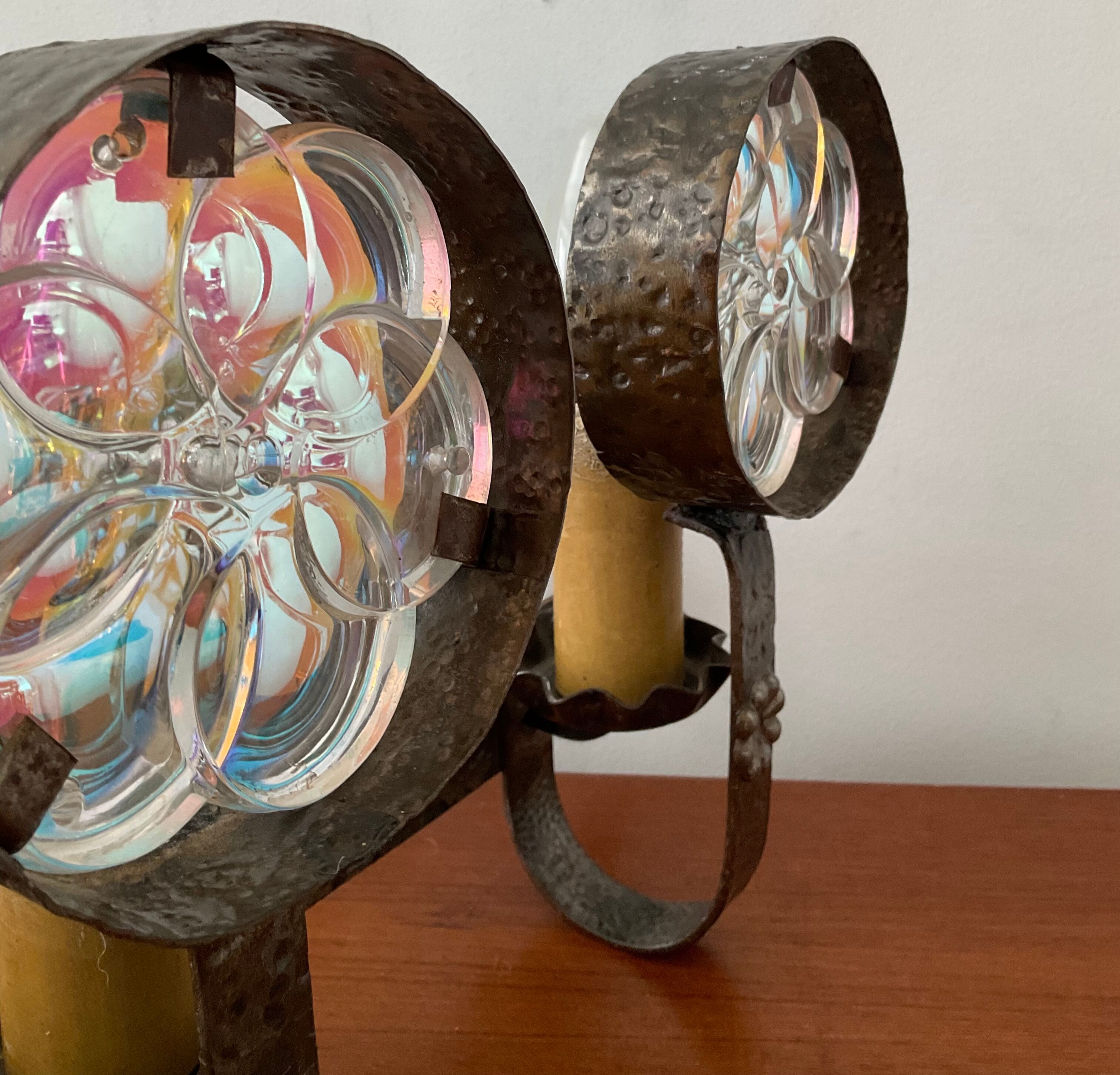 Vintage wall lamps in wrought iron and Murano glass paste from the 50s and 60s
