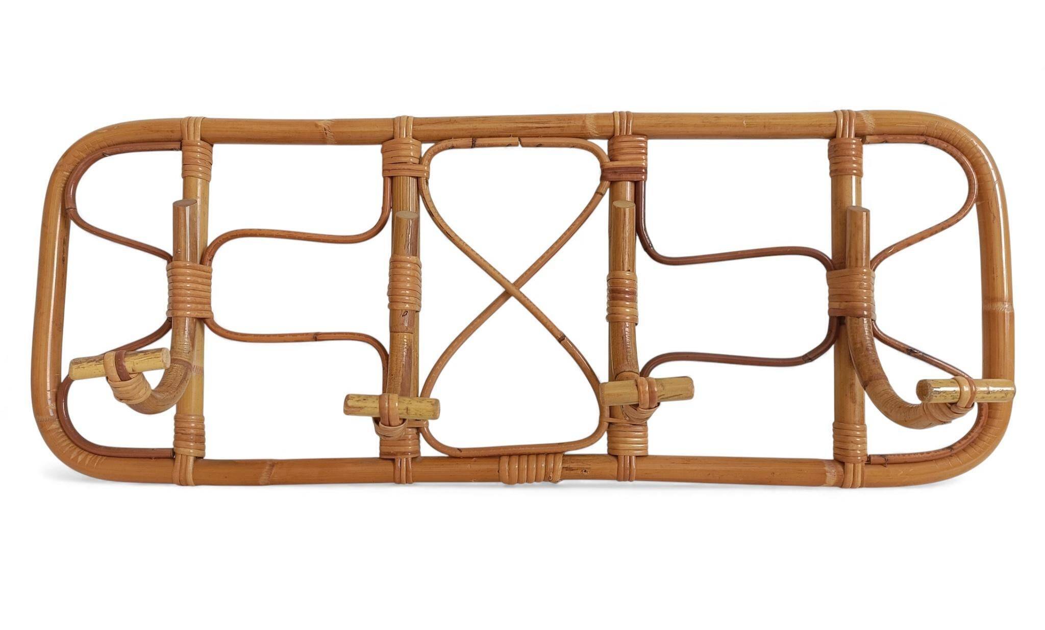 Mid-Century Extra-Large Bamboo & Rattan Coat Rack, Tito Agnoli Style