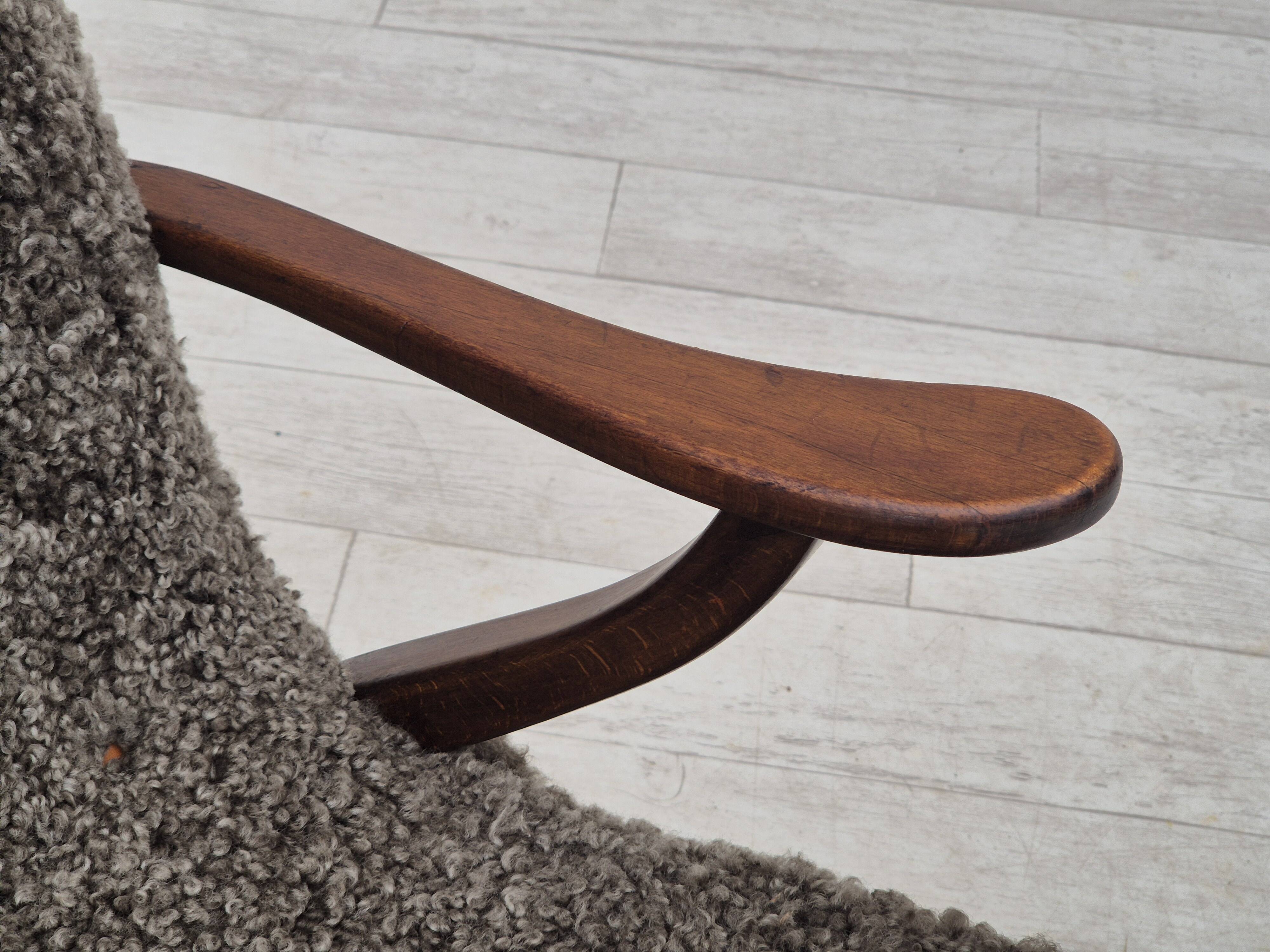 60s, Danish design, refurbished armchair, genuine sheepskin "Wellington".