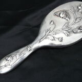 Old hand mirror art new silver poppy decoration minerve monogram