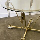 Brass and lucite dining table with beveled glass top, Italy 1980s.