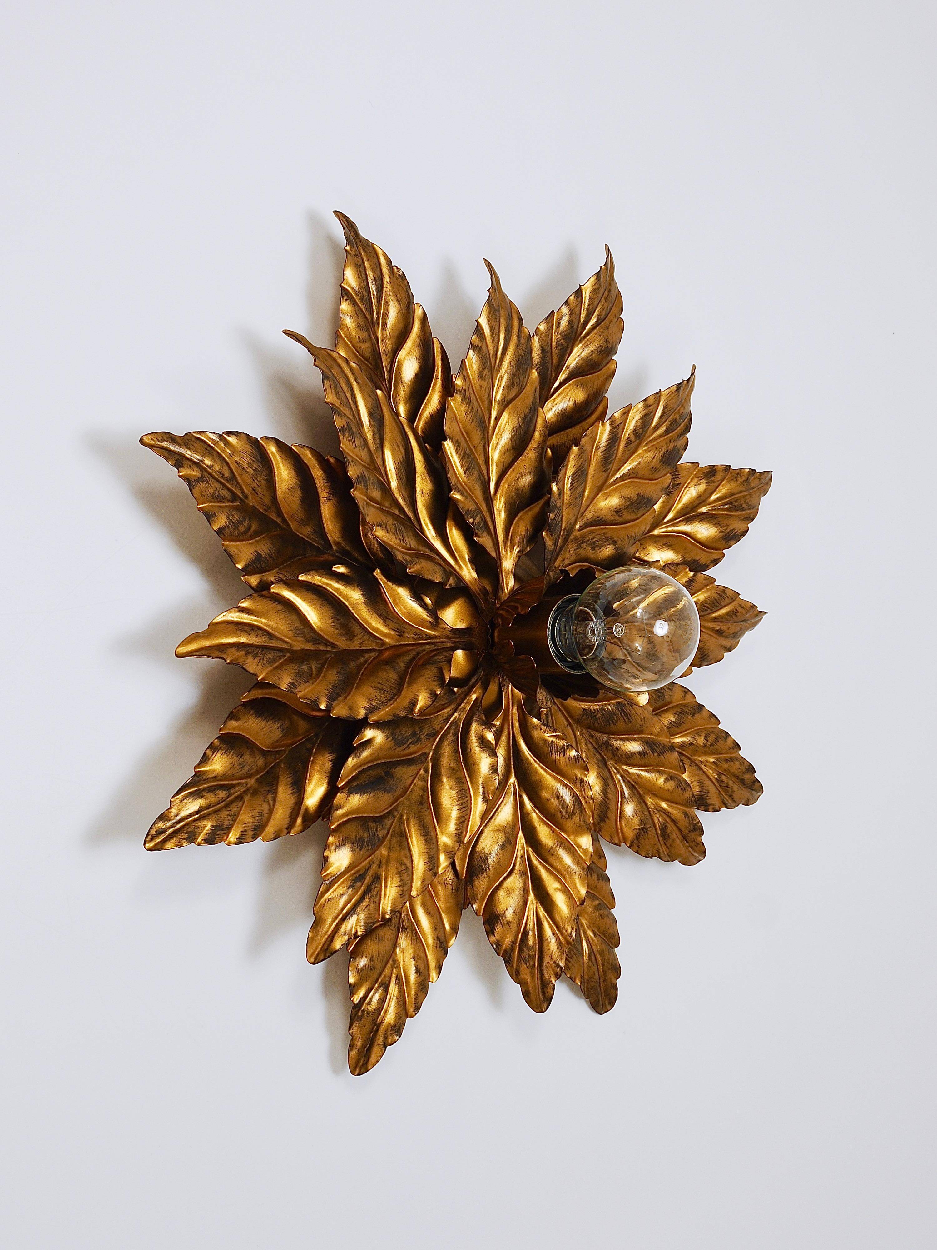 Hans Kögl Hollywood Regency Florentine Wall Light Ceiling Fixture in Gold Metal