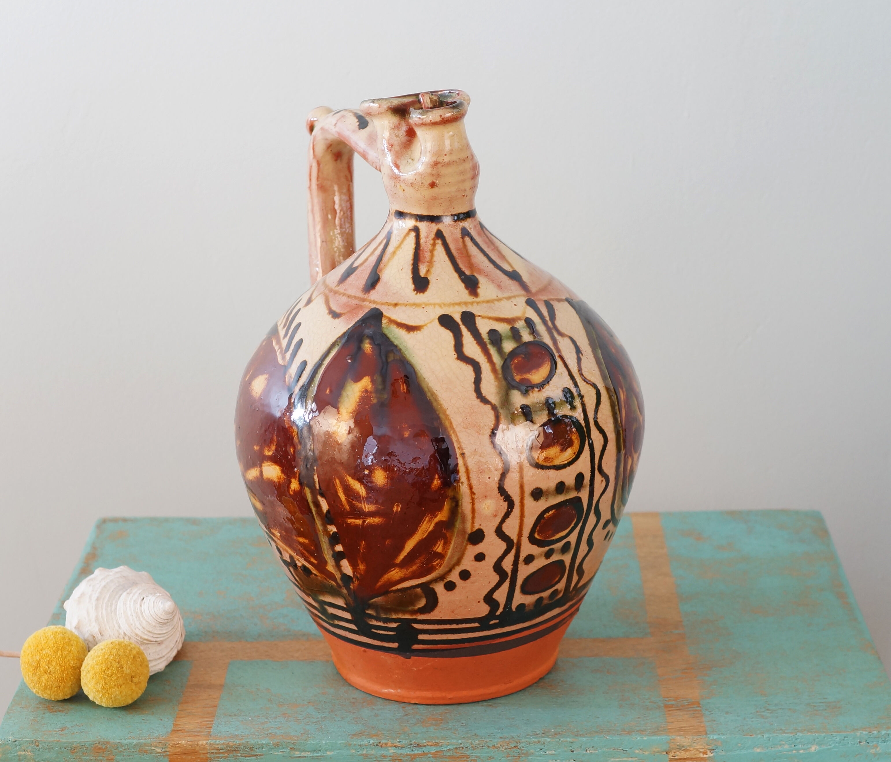 Glazed terracotta jug romania