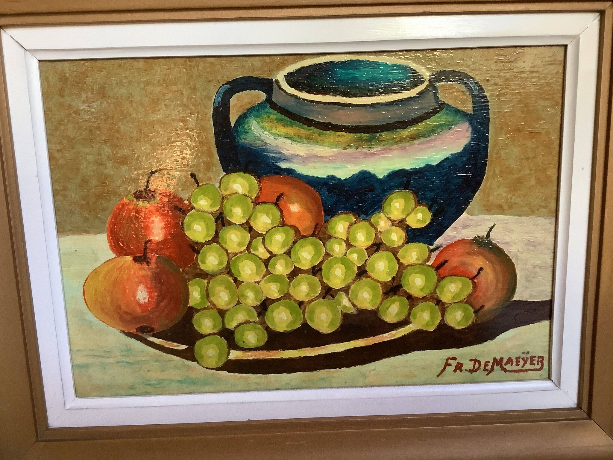 Still life painting oil on panel signed