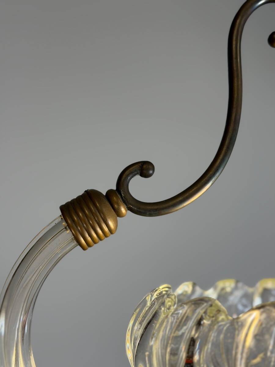 Lustre vénitien en verre de Murano et laiton, vers 1950