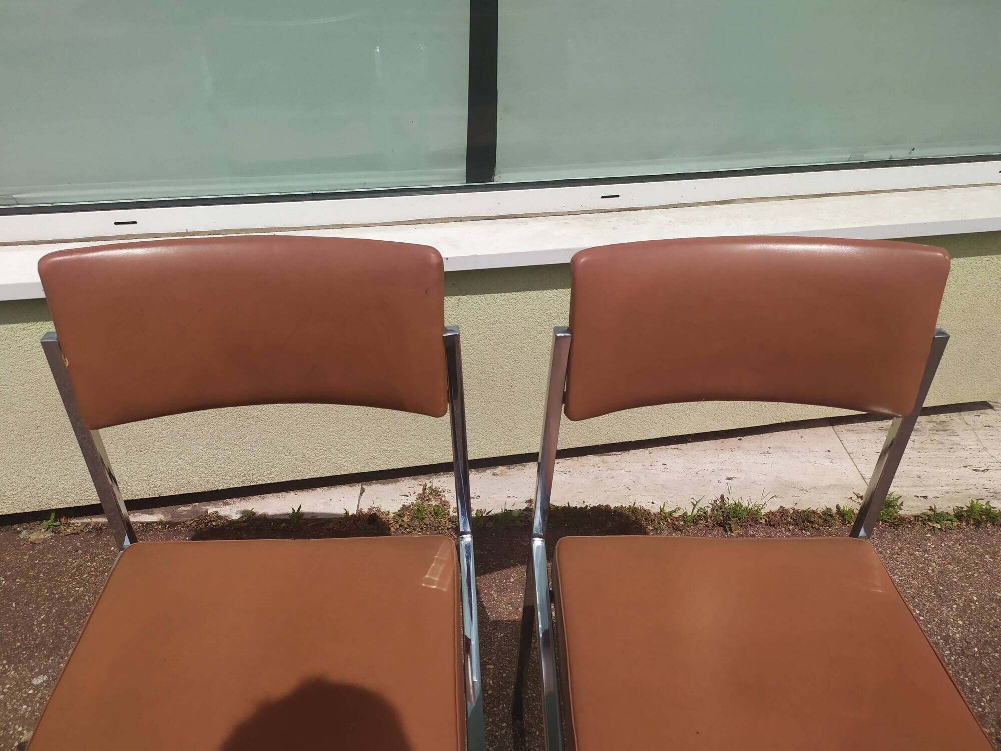 Pair of office chair oem strafor vintage 1960 - chrome skaï brown