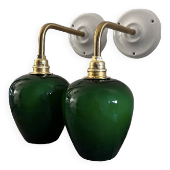 Pair of vintage green opaline wall lights