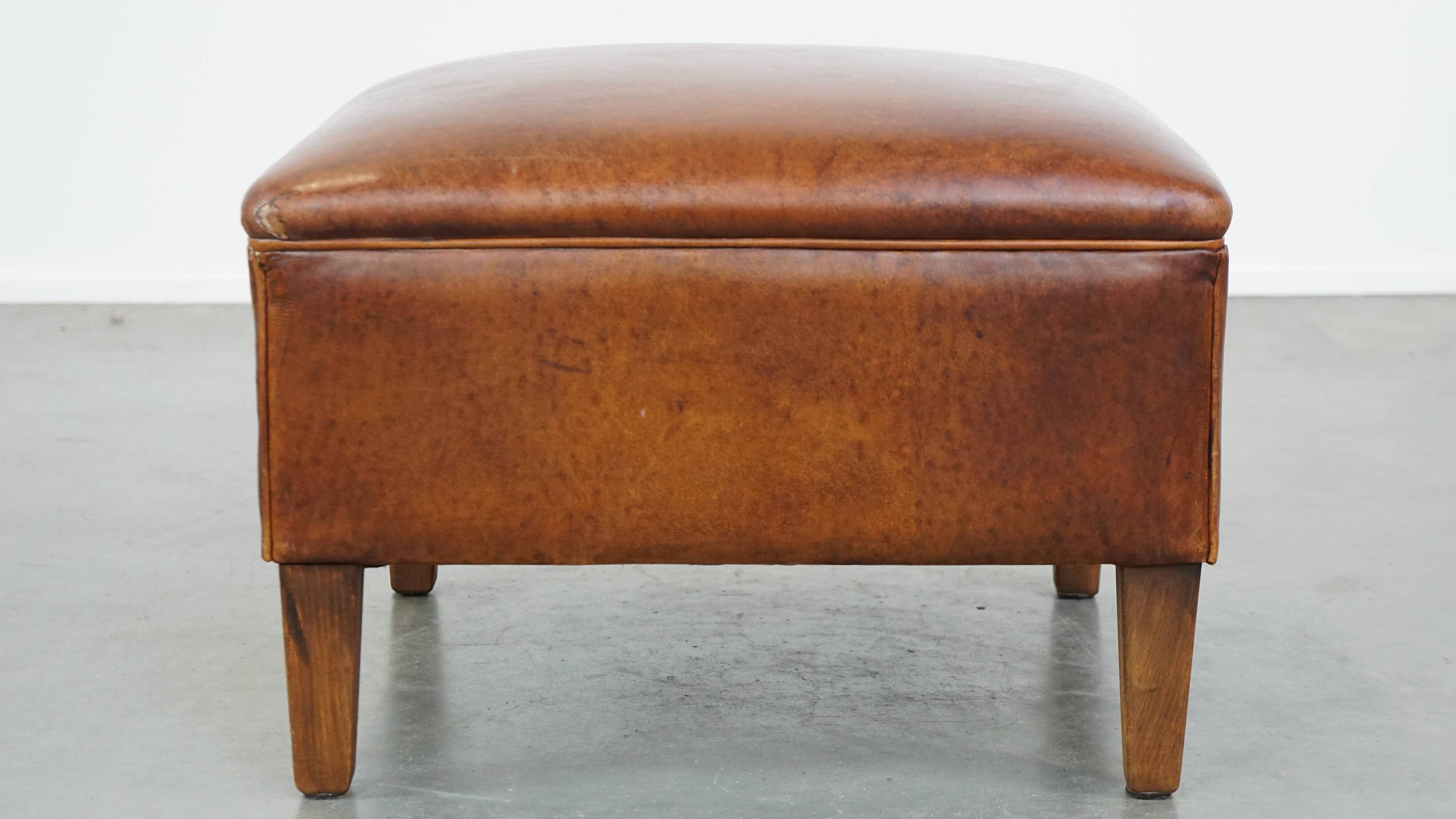 Large Ottoman Made of Sheepskin Leather