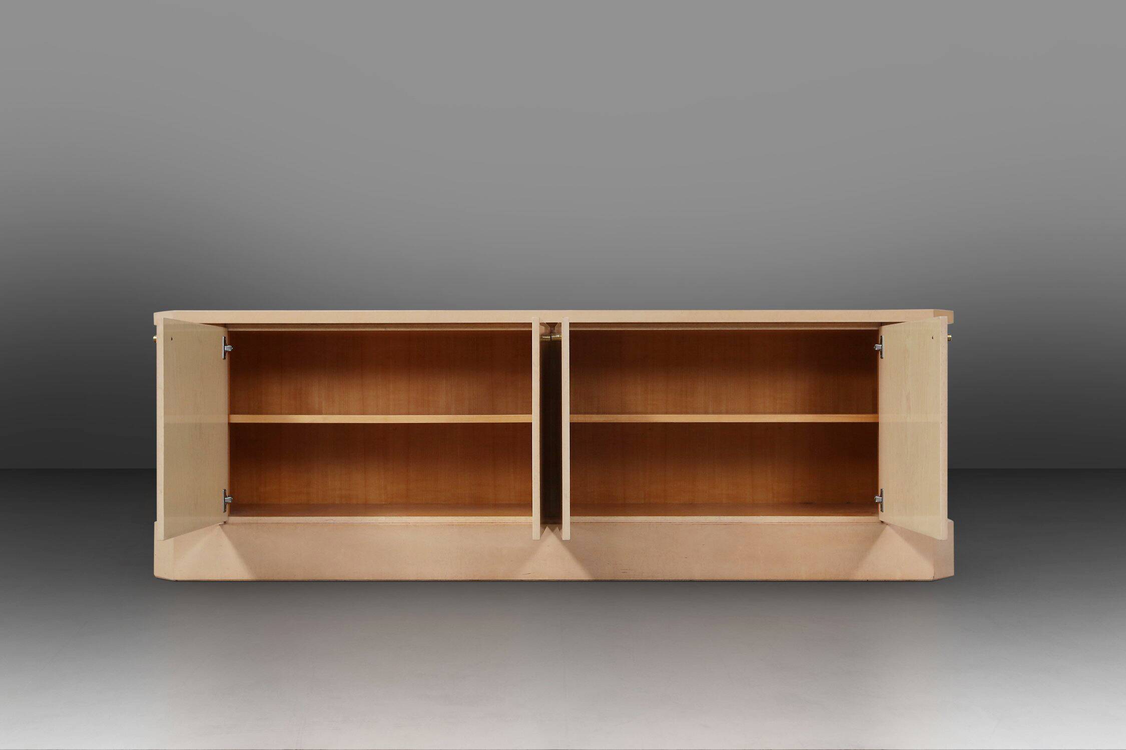 Ivory Lacquer Sideboard in burl wood by Jean Claude Dresse, 1940s