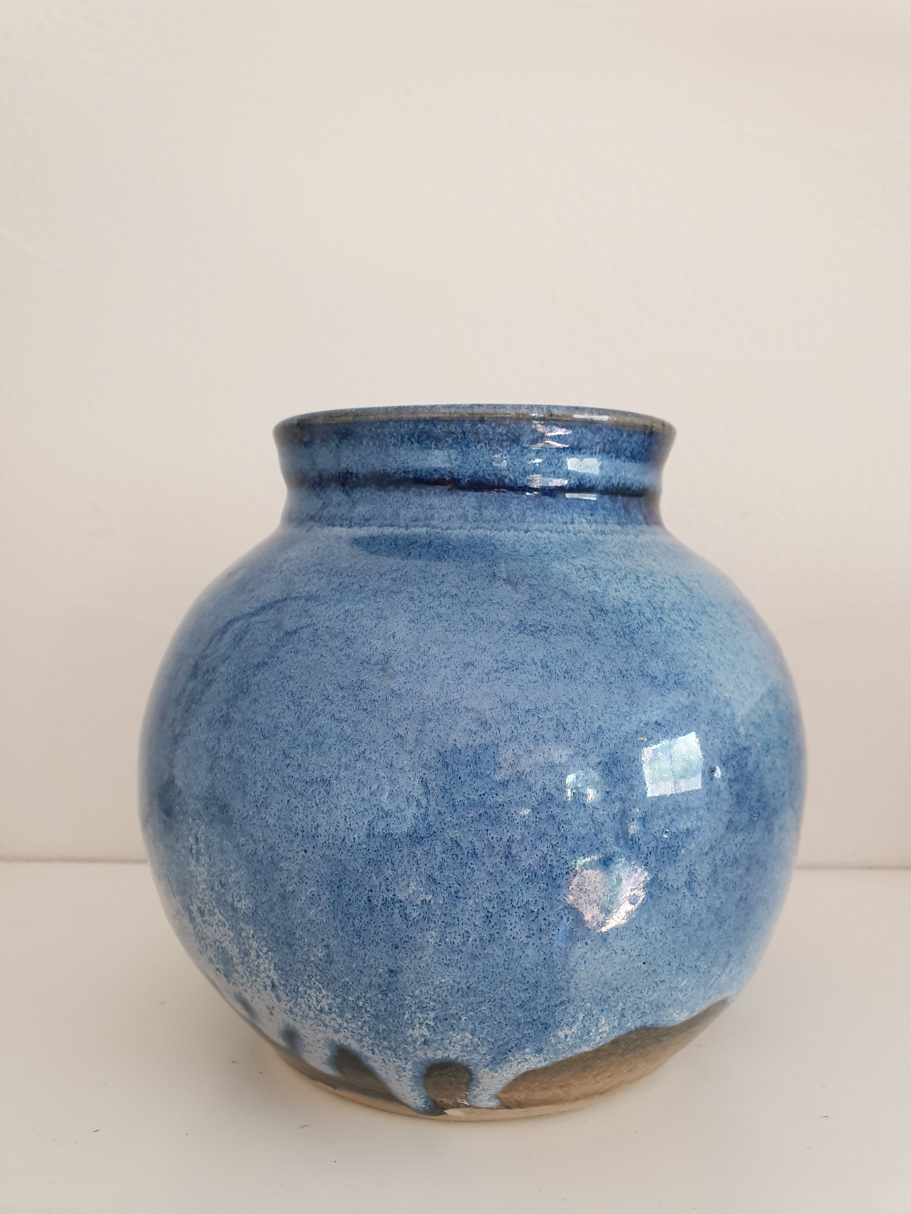 Enamelled sandstone ball vase